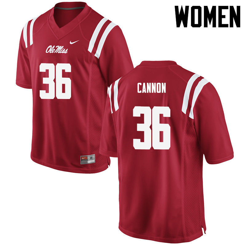 Women Ole Miss Rebels #36 Glenn Cannon College Football Jerseys-Red